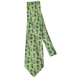 Tango Men's Necktie Tie 100%‎ Silk Novelty Sailboat Tropical Palms Green Printed